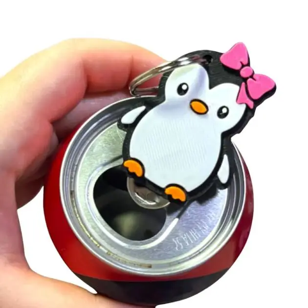 3D Printed Penguin with Pink Bow Can Tab Opener Keychain