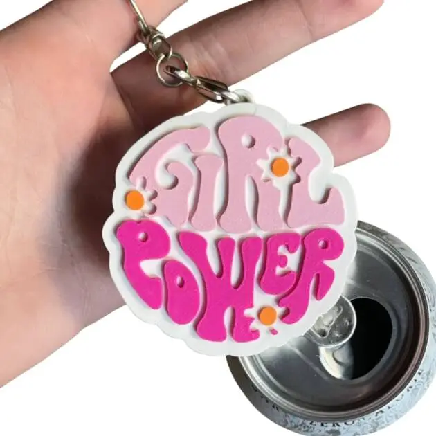 Girl Power 3D Print Soda Can Opener Keychain