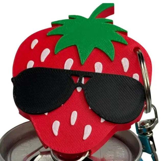 Strawberry Shaped 3D Print Soda Can Opener Keychain